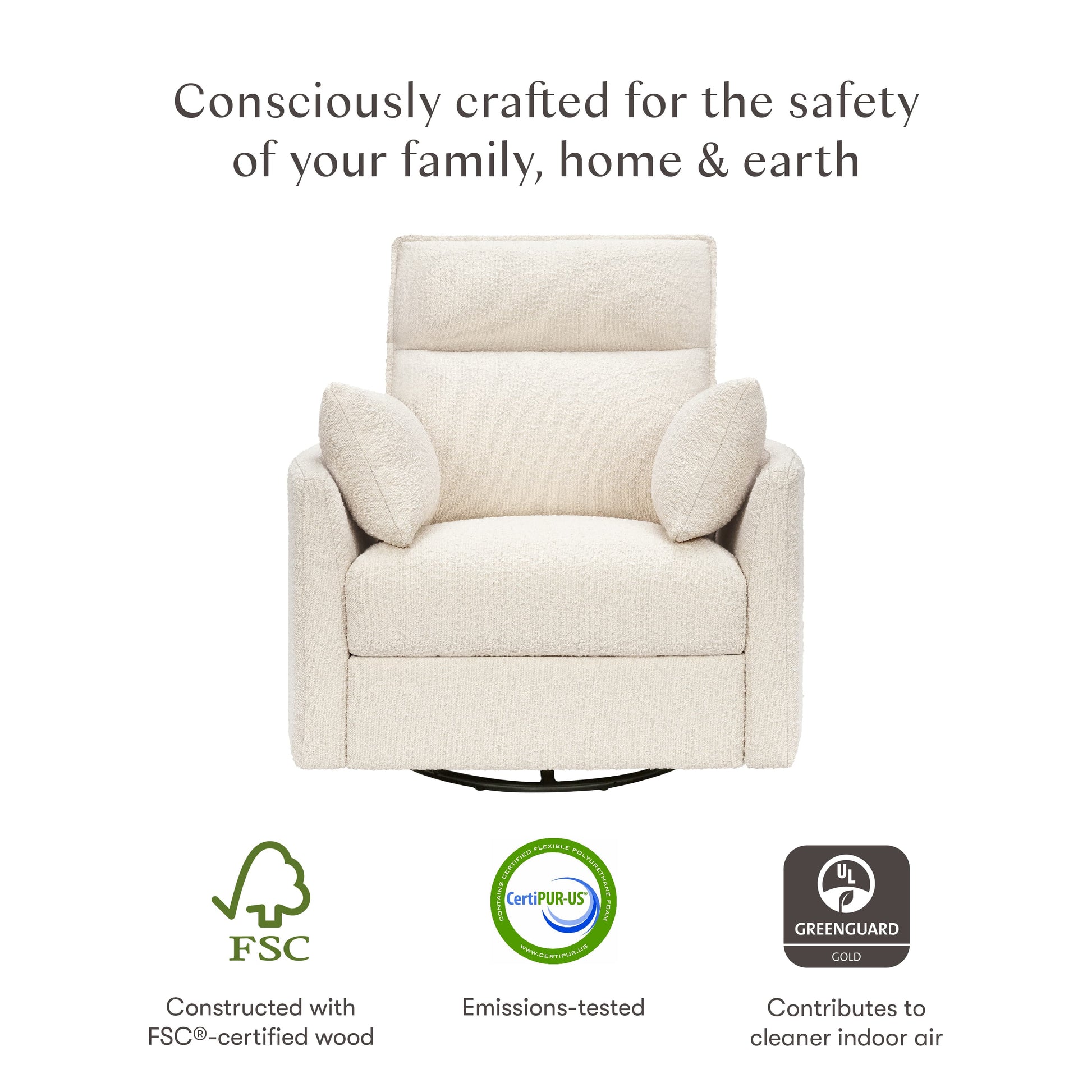 Babyletto Nori Extra Wide Electronic Recliner and Swivel Glider with USB port - Performance Ivory Boucle