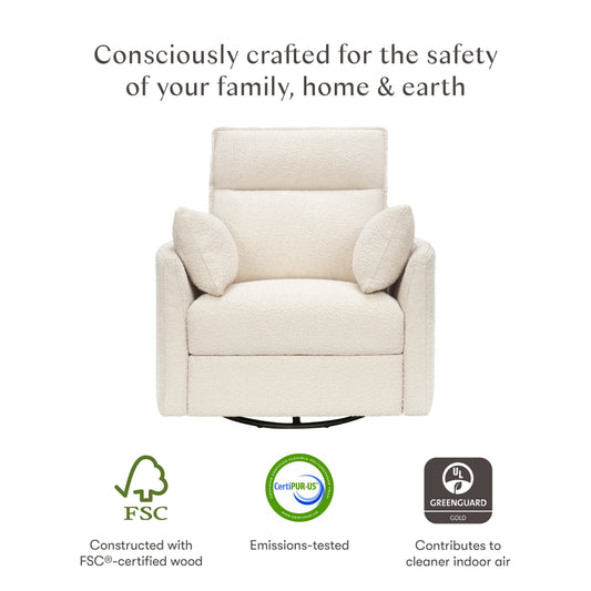 Babyletto Nori Extra Wide Electronic Recliner and Swivel Glider with USB port - Performance Ivory Boucle