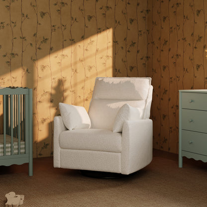 Babyletto Nori Extra Wide Electronic Recliner and Swivel Glider with USB port - Performance Ivory Boucle