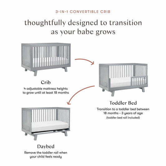 Babyletto Hudson 3-in-1 Convertible Crib with Toddler Bed Conversion Kit - Grey