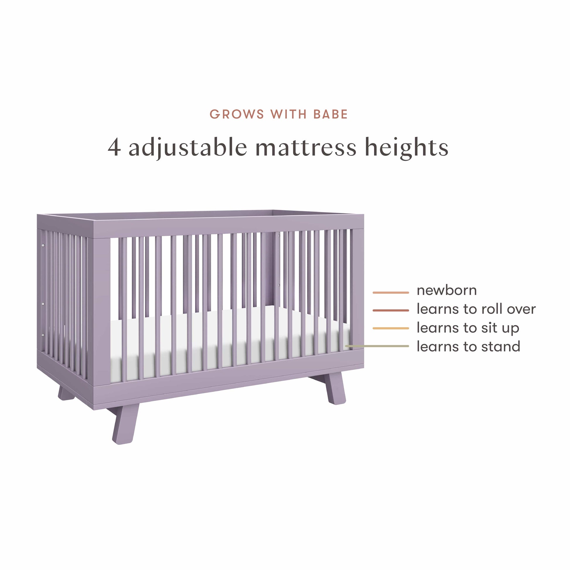 Babyletto Hudson 3-in-1 Convertible Crib with Toddler Bed Conversion Kit - Lilac