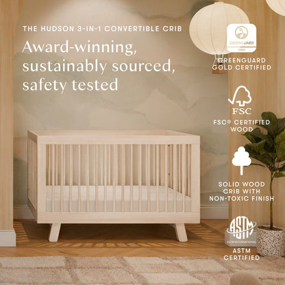 Babyletto Hudson 3-in-1 Convertible Crib with Toddler Bed Conversion Kit - Washed Natural - M4201NX