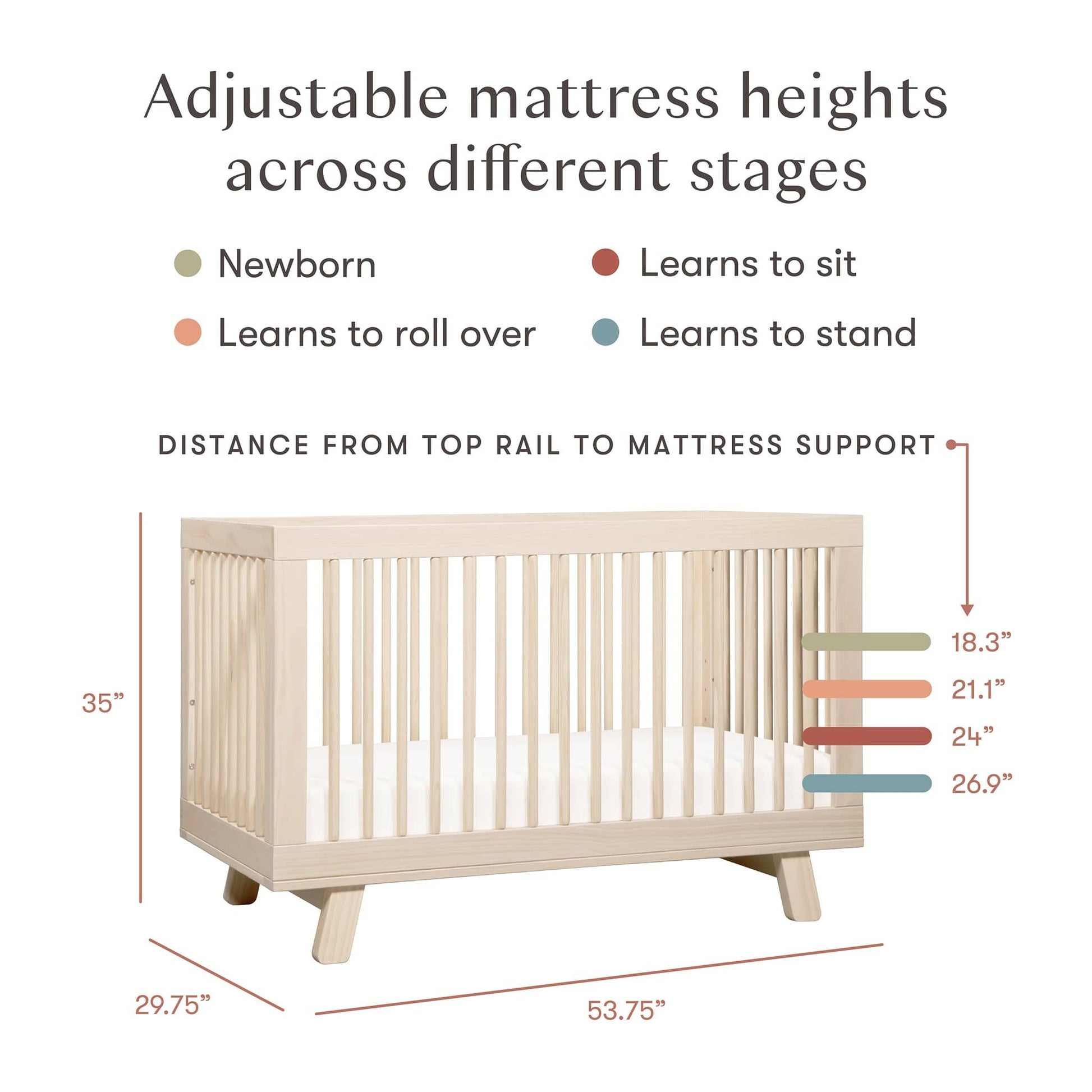 Babyletto Hudson 3-in-1 Convertible Crib with Toddler Bed Conversion Kit - Washed Natural - M4201NX