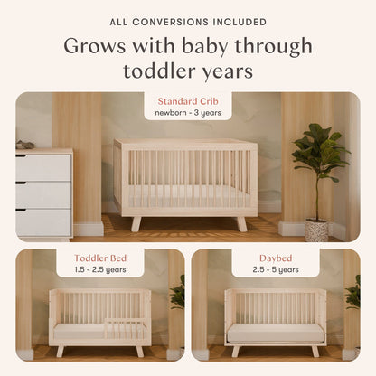 Babyletto Hudson 3-in-1 Convertible Crib with Toddler Bed Conversion Kit - Washed Natural - M4201NX
