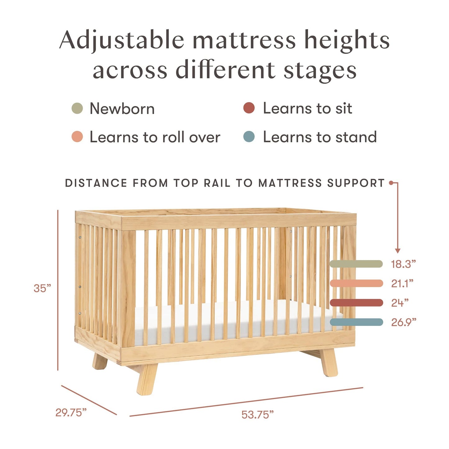 Babyletto Hudson 3-in-1 Convertible Crib with Toddler Bed Conversion Kit - Natural - M4201N
