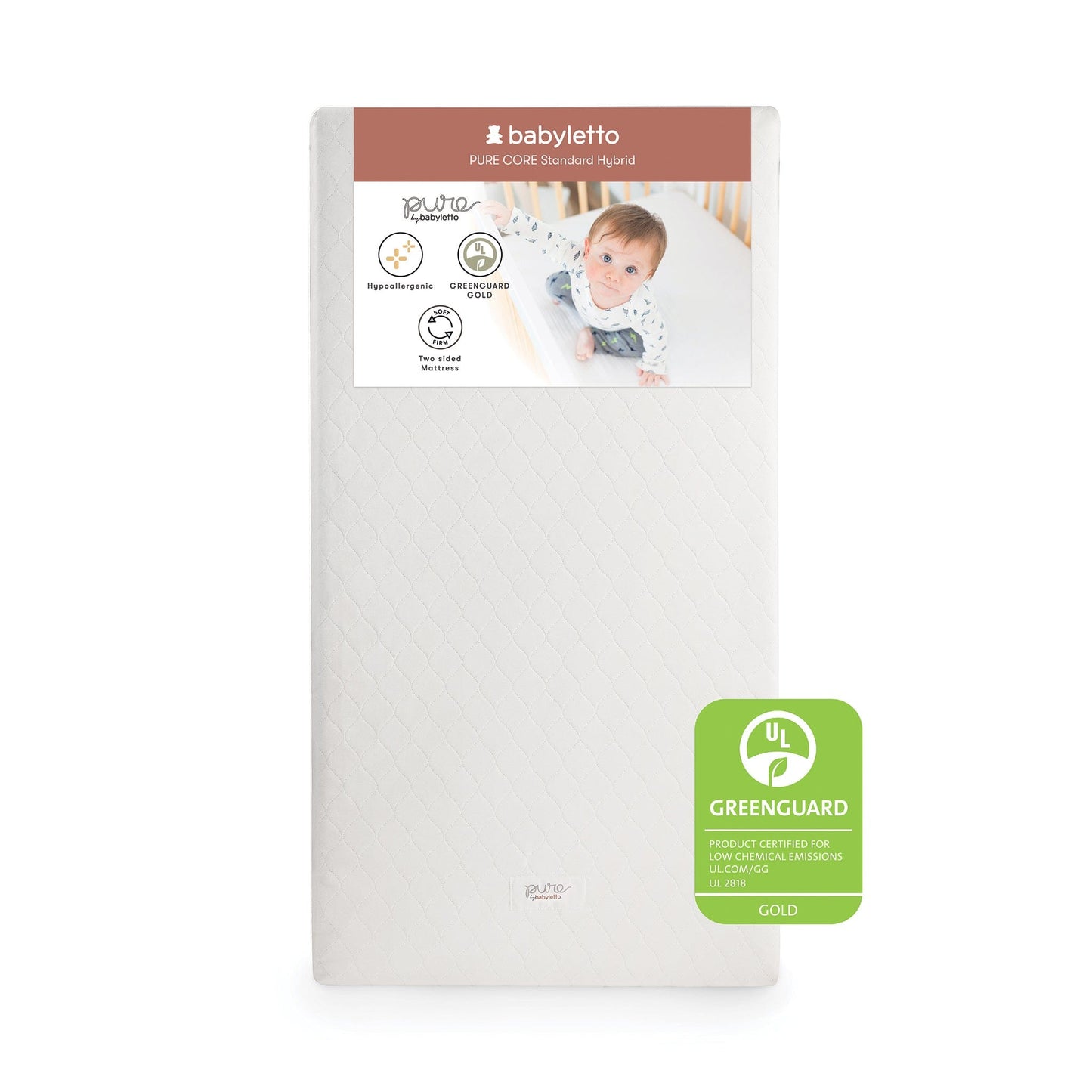 Babyletto Pure Core Crib Mattress w/ Hybrid Quilted Waterproof Cover (2-Stage)