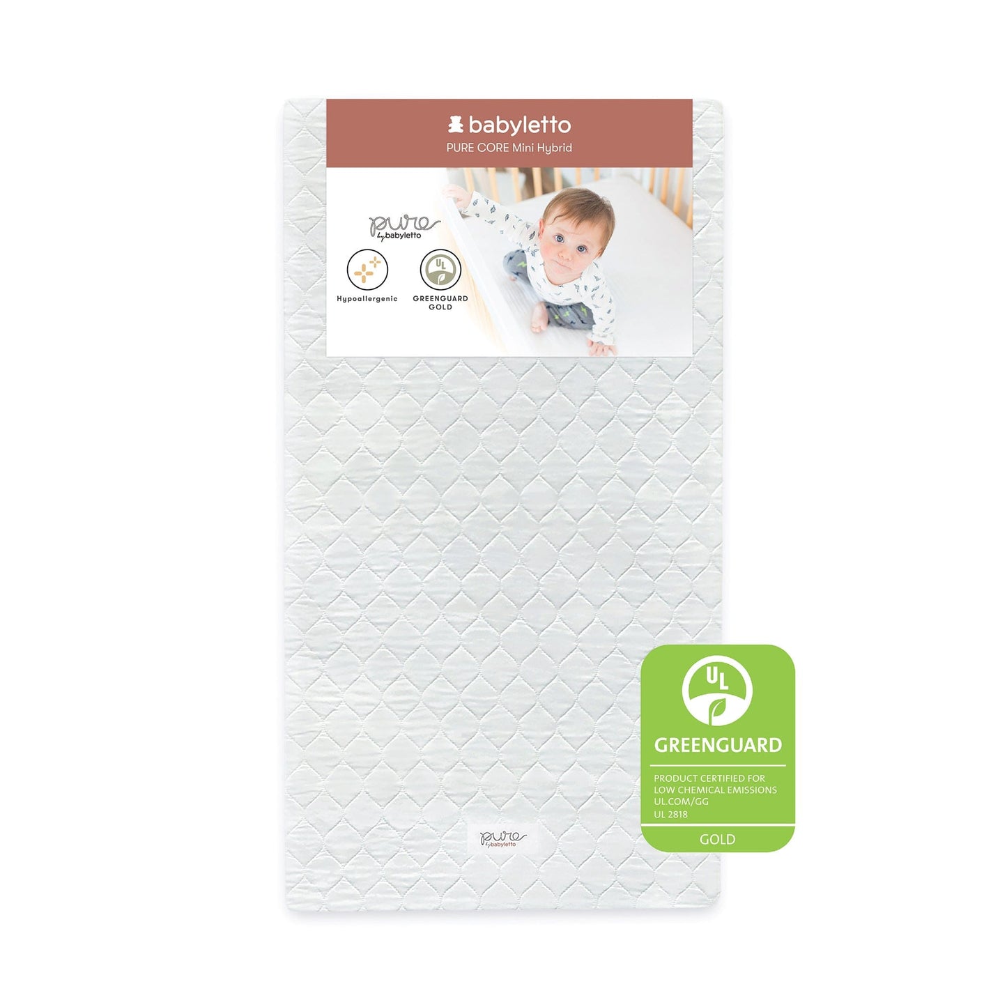 Babyletto Pure Core Mini Crib Mattress w/ Hybrid Quilted Waterproof Cover (Lightweight)