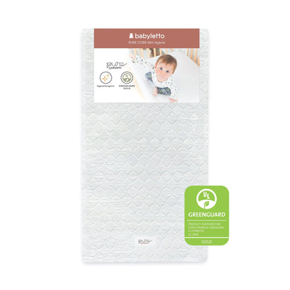 Babyletto Pure Core Mini Crib Mattress w/ Hybrid Quilted Waterproof Cover (Lightweight)