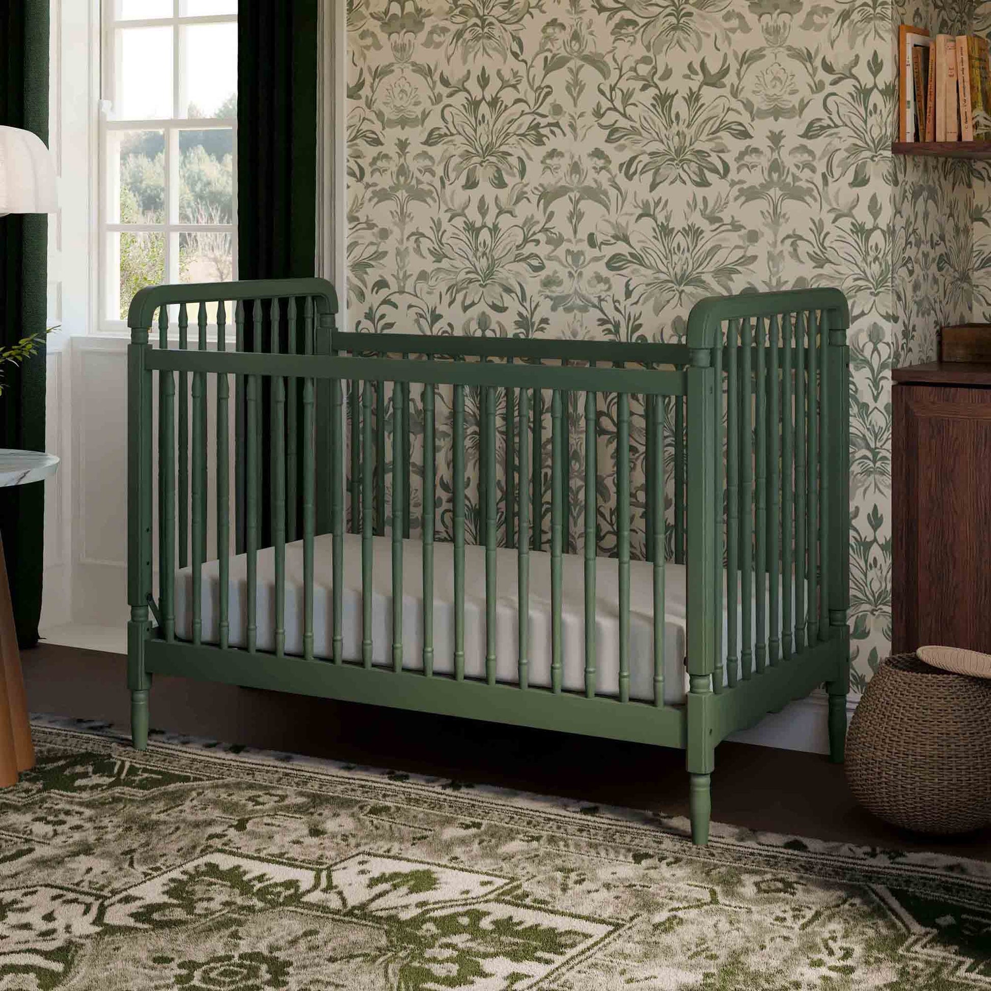 Namesake Liberty 3-in-1 Convertible Spindle Crib w/Toddler Bed Conversion Kit - Forest Green - M7101FRGR