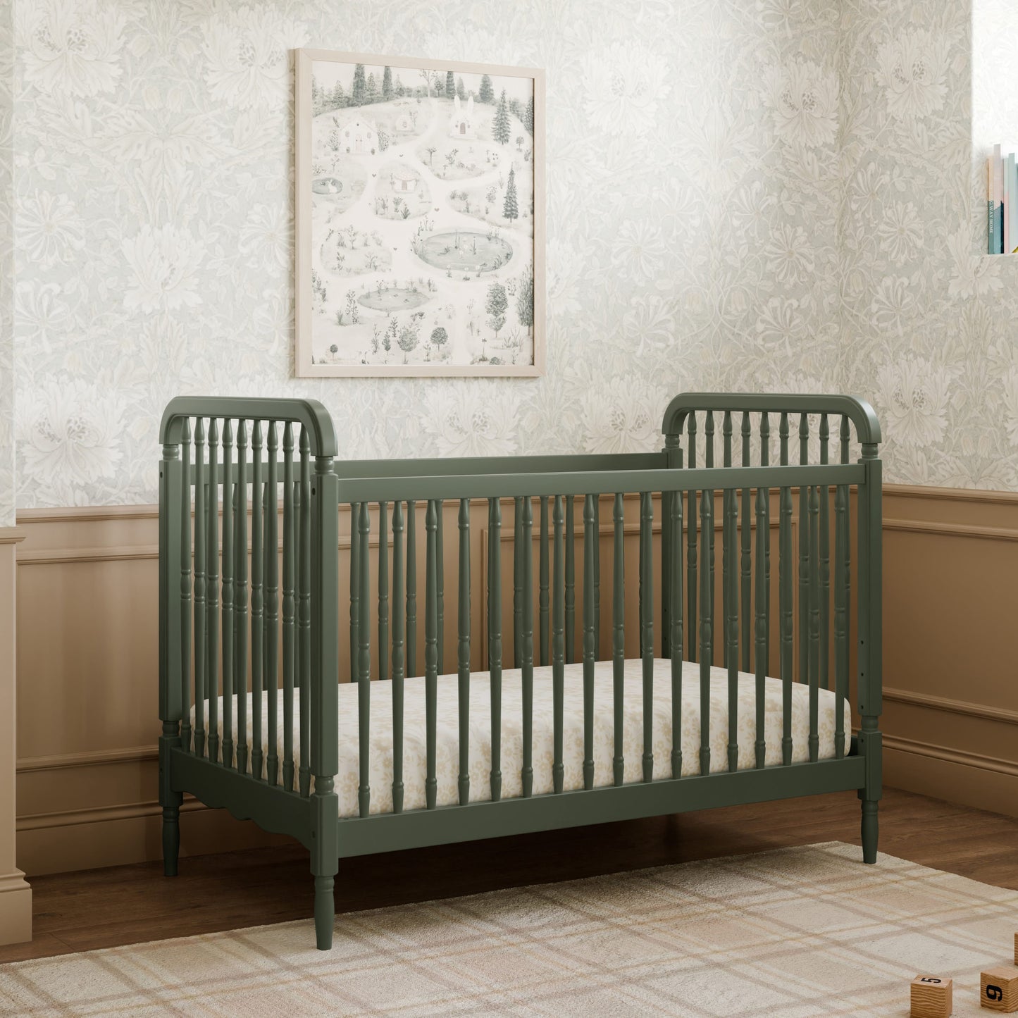 Namesake Liberty 3-in-1 Convertible Spindle Crib with Toddler Bed Conversion Kit - Juniper