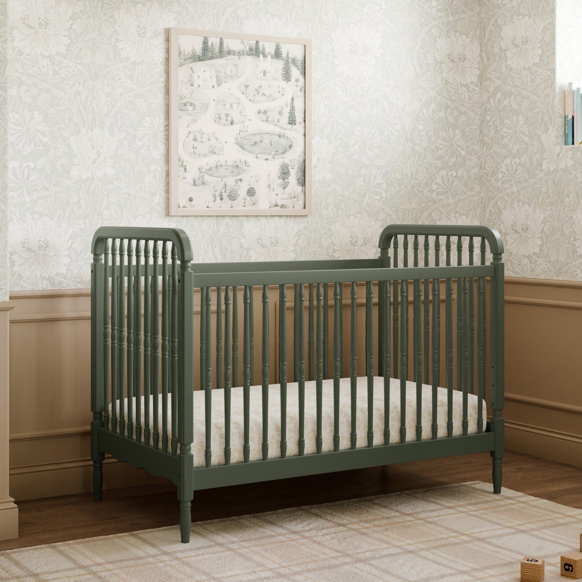 Namesake Liberty 3-in-1 Convertible Spindle Crib with Toddler Bed Conversion Kit - Juniper