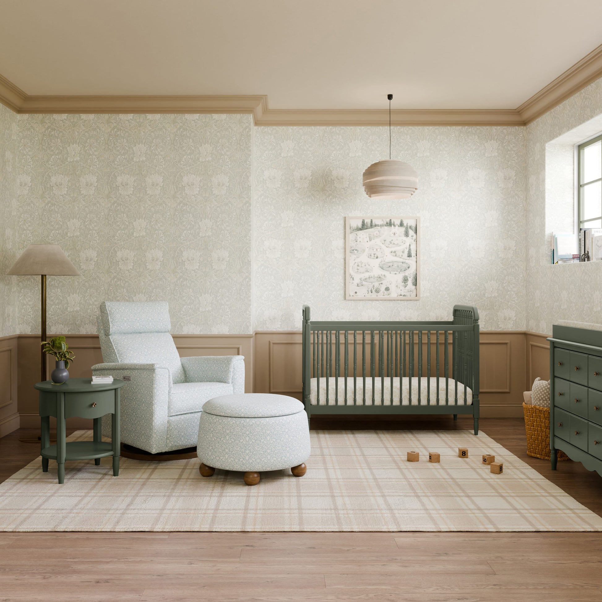 Namesake Liberty 3-in-1 Convertible Spindle Crib with Toddler Bed Conversion Kit - Juniper
