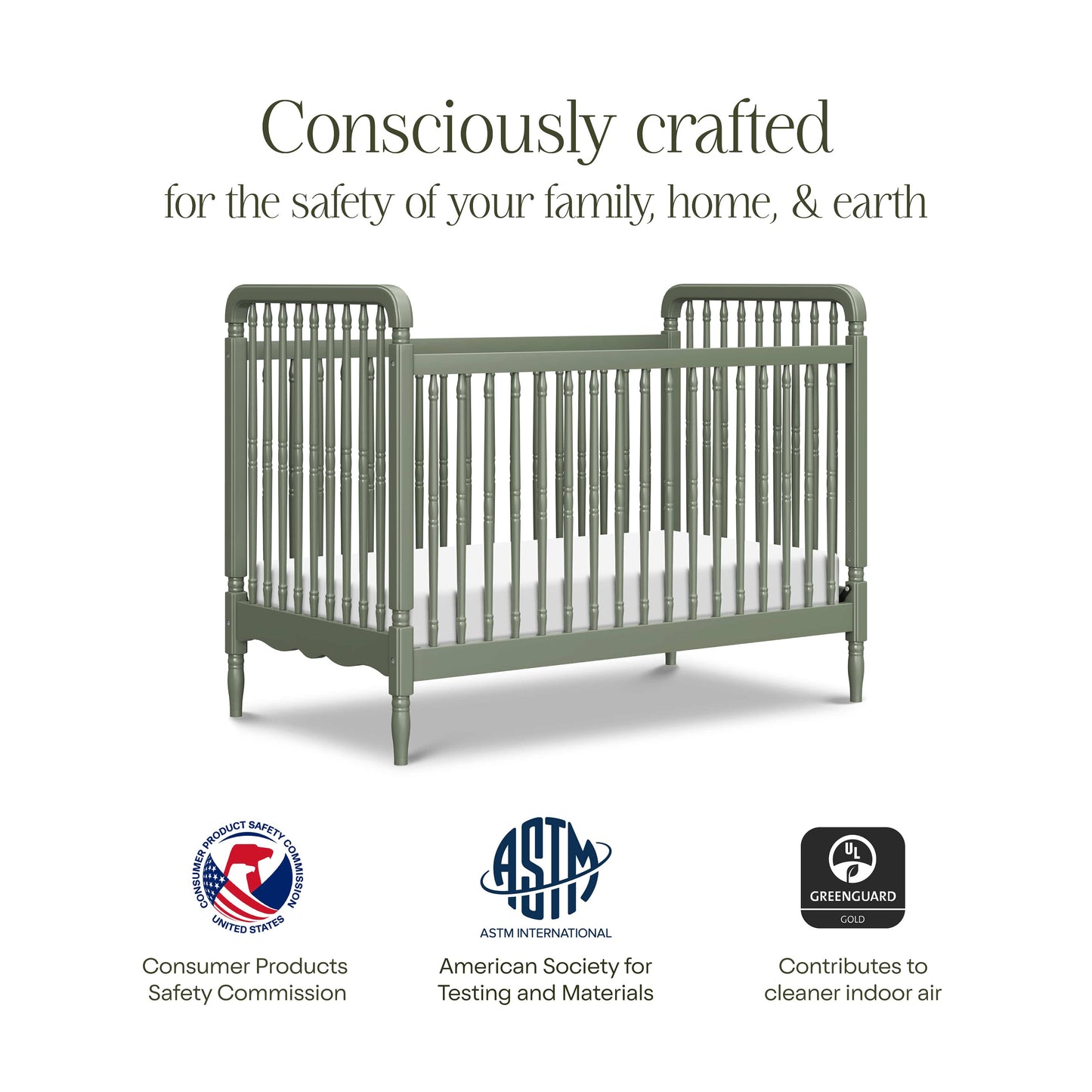 Namesake Liberty 3-in-1 Convertible Spindle Crib with Toddler Bed Conversion Kit - Juniper