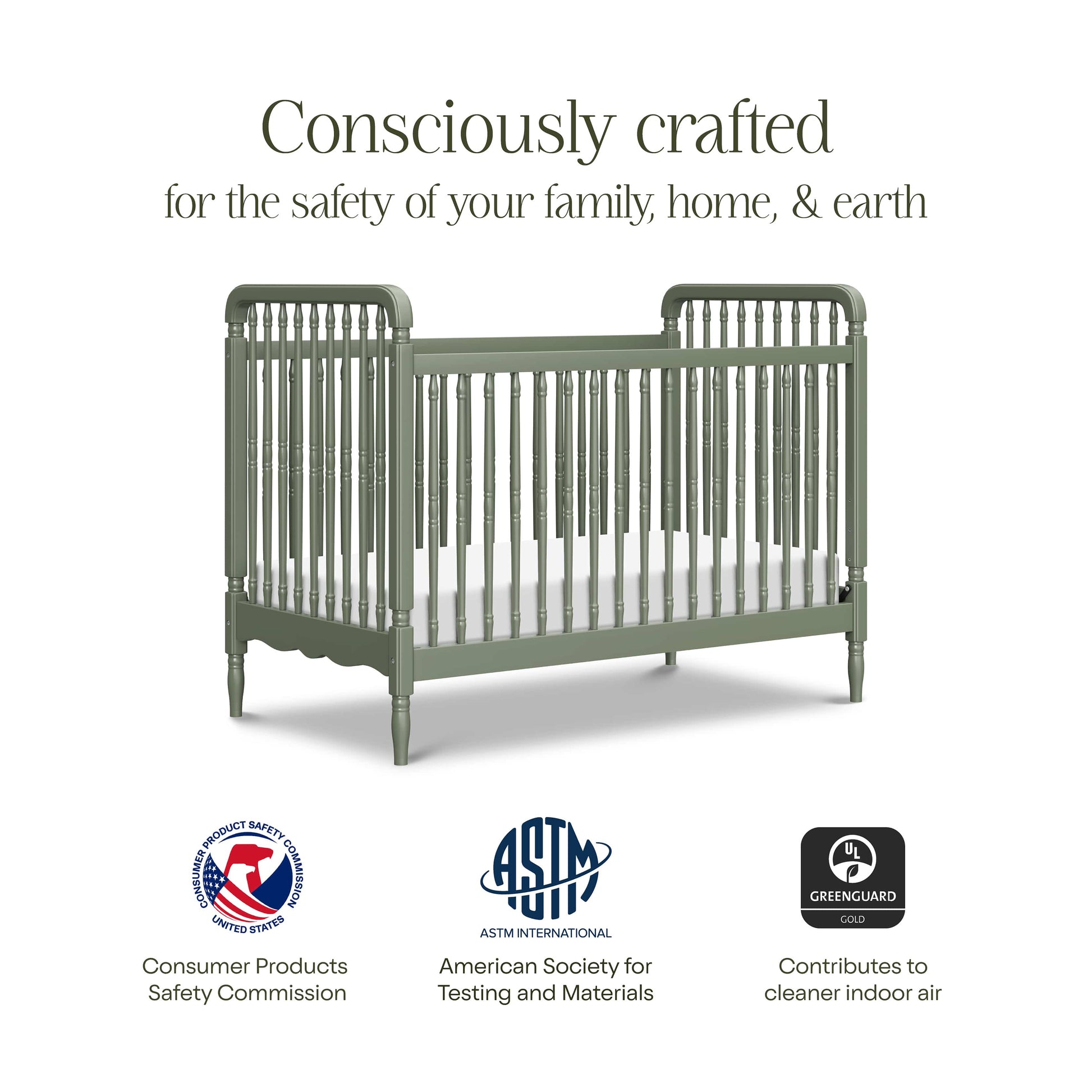 Namesake Liberty 3-in-1 Convertible Spindle Crib with Toddler Bed Conversion Kit - Juniper