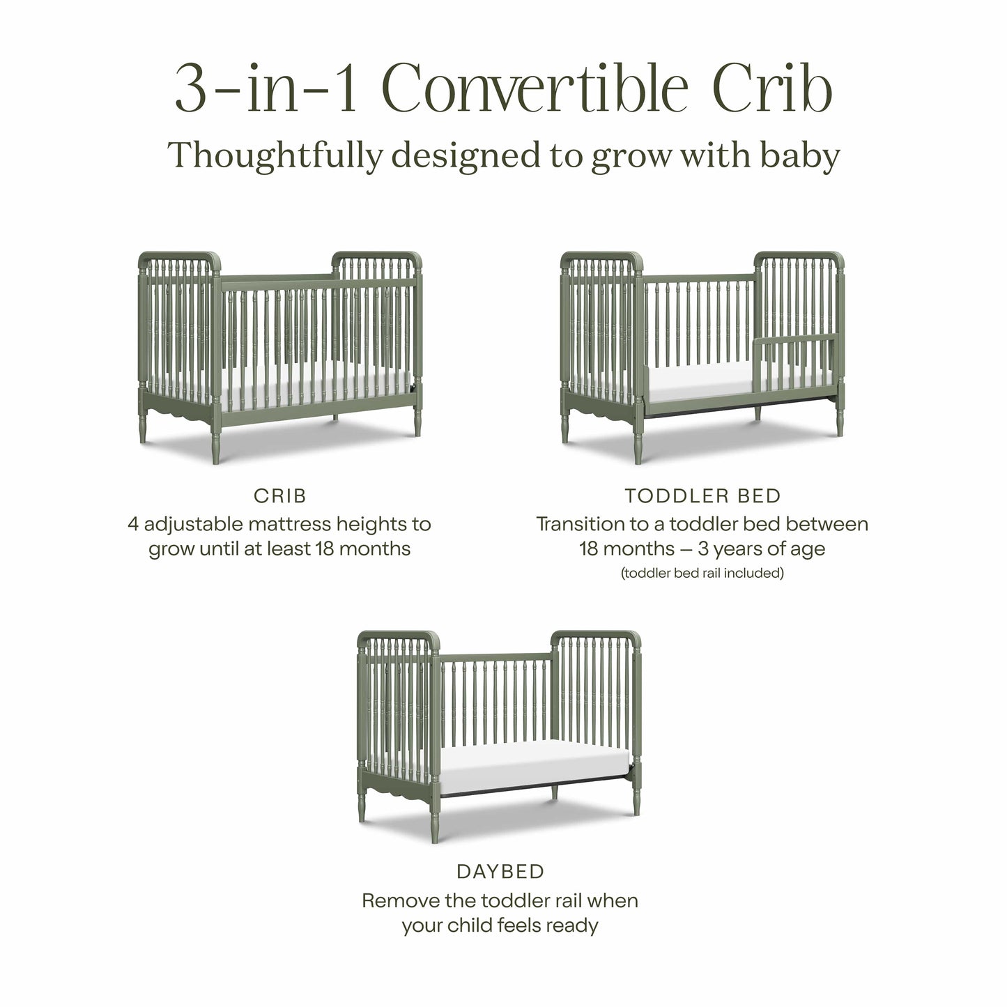 Namesake Liberty 3-in-1 Convertible Spindle Crib with Toddler Bed Conversion Kit - Juniper