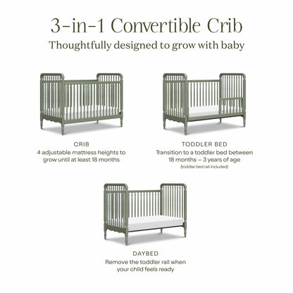 Namesake Liberty 3-in-1 Convertible Spindle Crib with Toddler Bed Conversion Kit - Juniper