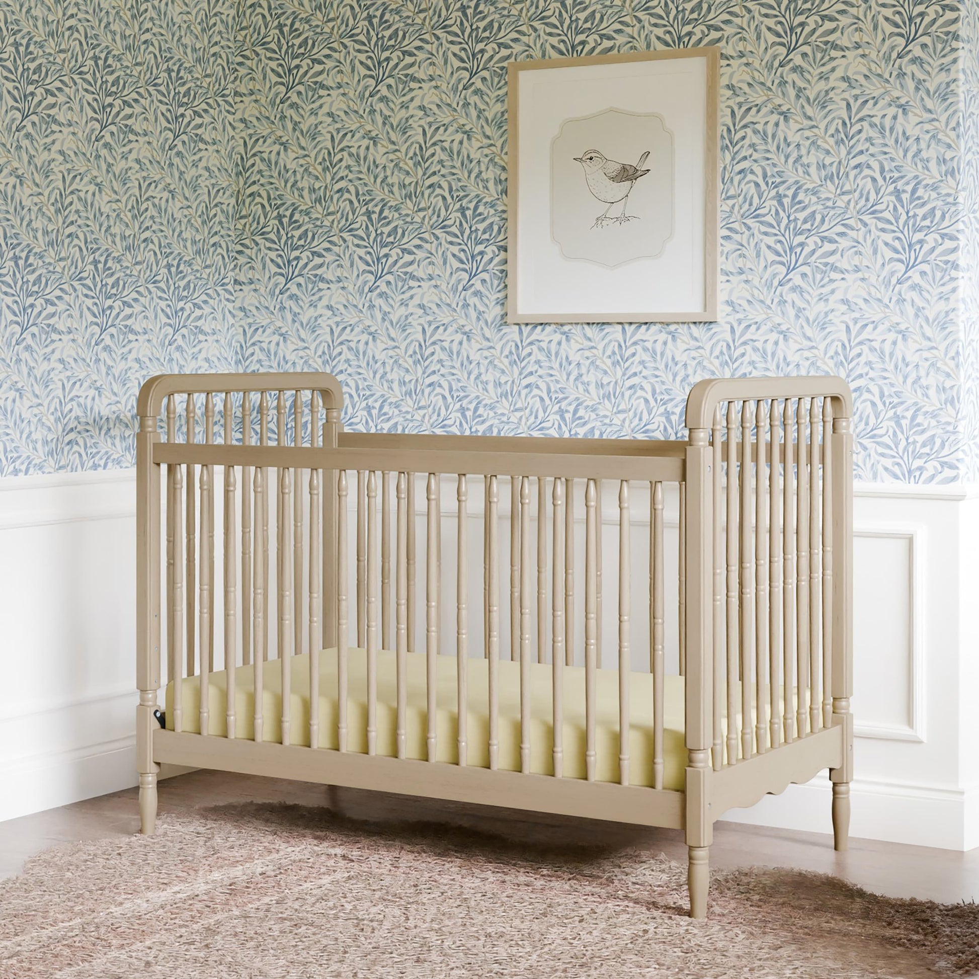 Namesake Liberty 3-in-1 Convertible Spindle Crib with Toddler Bed Conversion Kit - Washed Pine