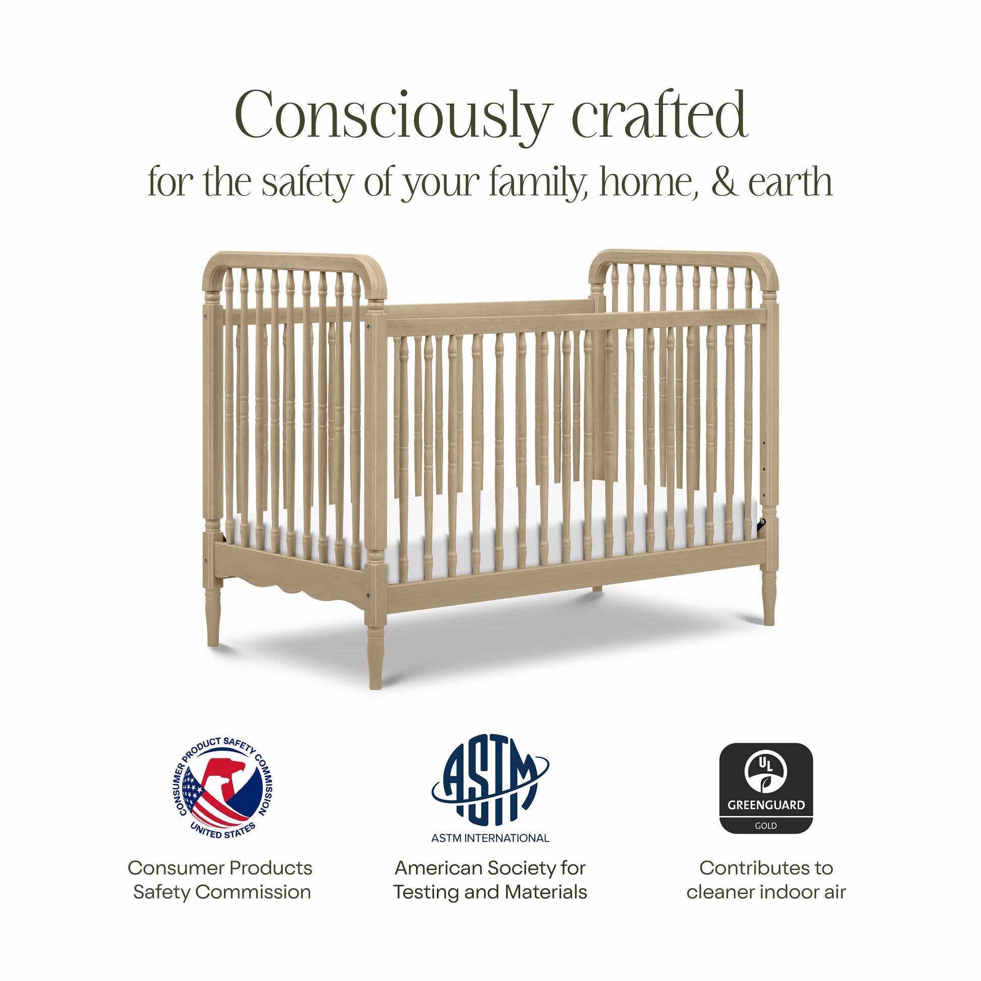 Namesake Liberty 3-in-1 Convertible Spindle Crib with Toddler Bed Conversion Kit - Washed Pine