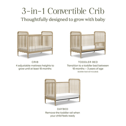 Namesake Liberty 3-in-1 Convertible Spindle Crib with Toddler Bed Conversion Kit - Washed Pine