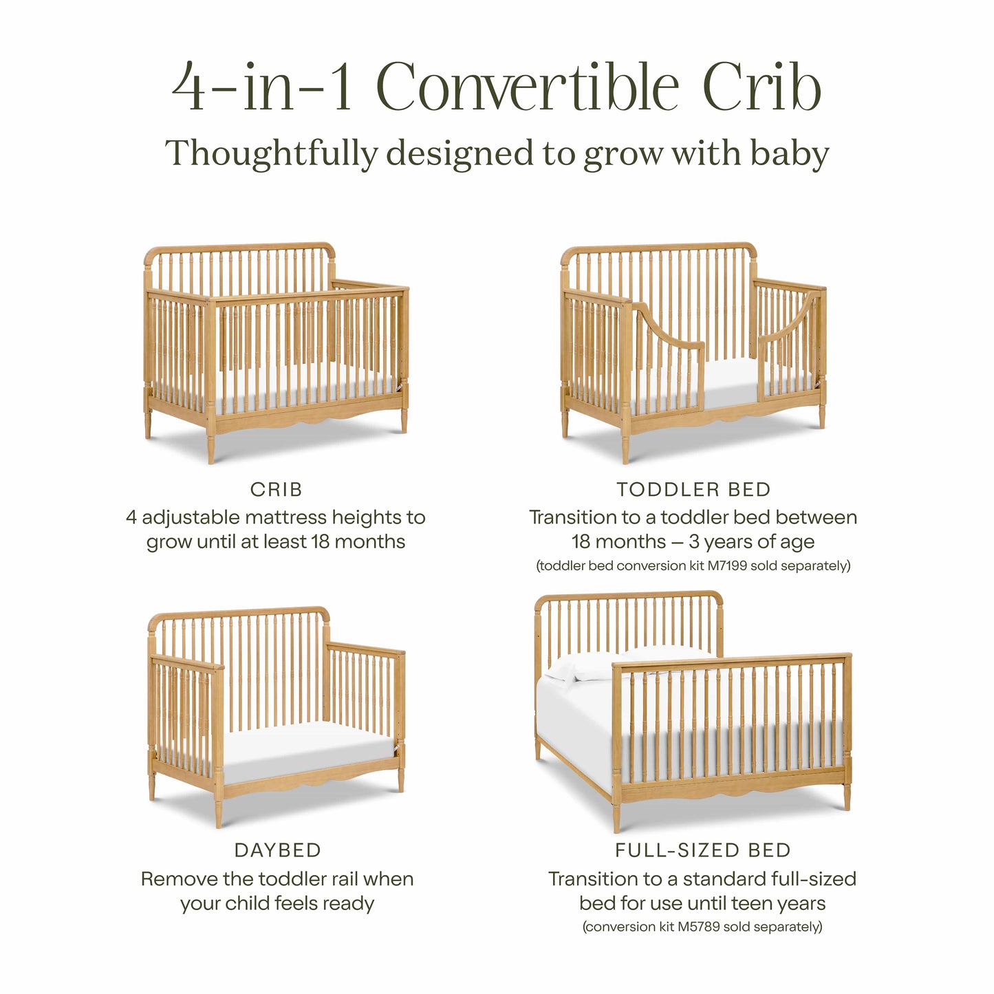 Namesake Liberty 4-in-1 Convertible Spindle Crib - Honey