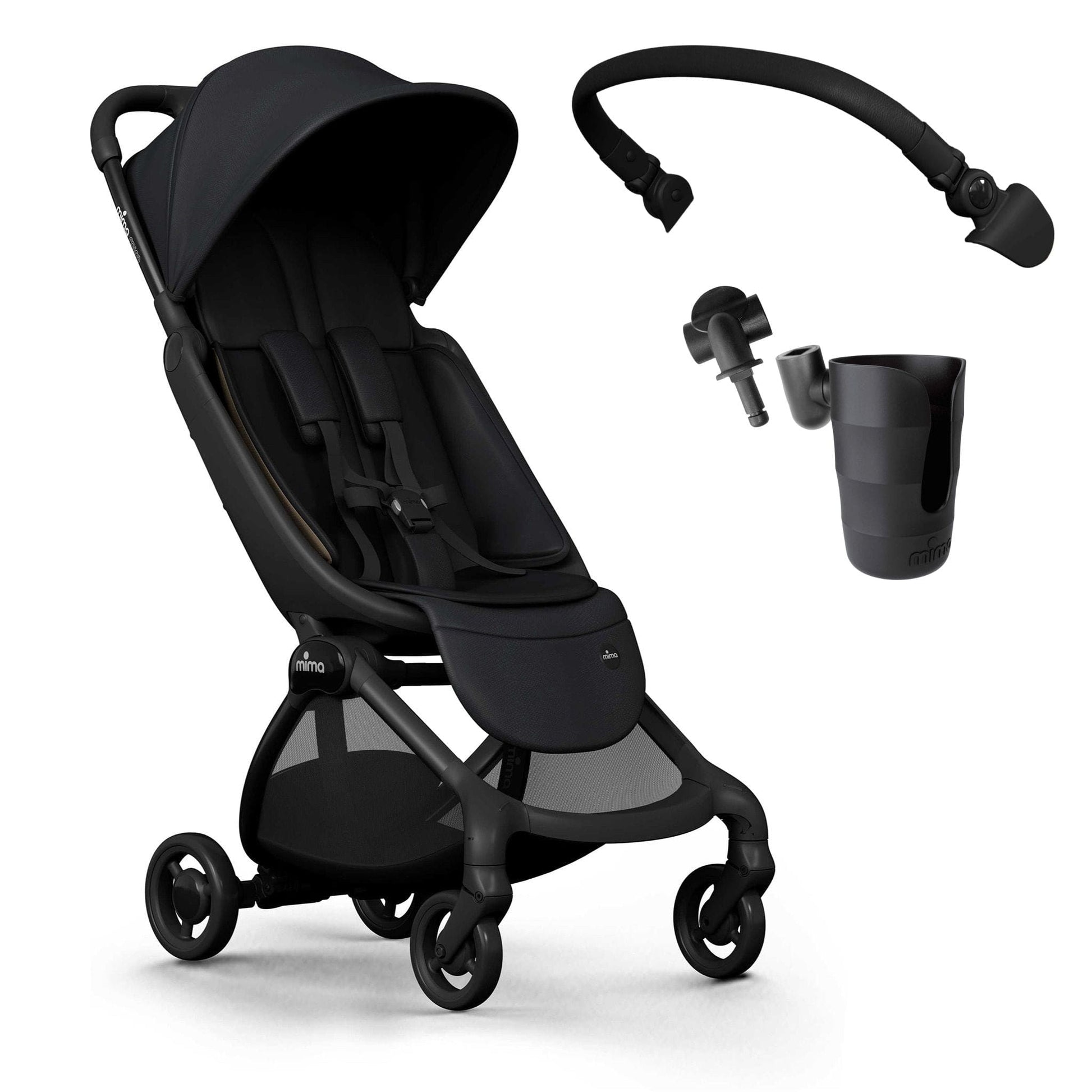 Mima Miro Compact Stroller + Bumper Bar + Cup Holder - Black - A702110-B
