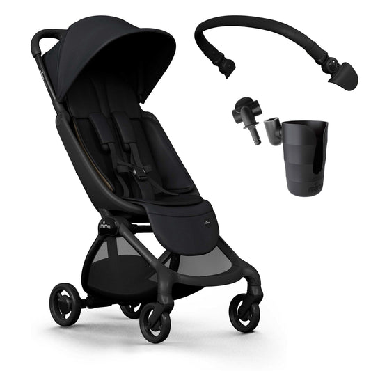 Mima Miro Compact Stroller + Bumper Bar + Cup Holder - Black - A702110-B