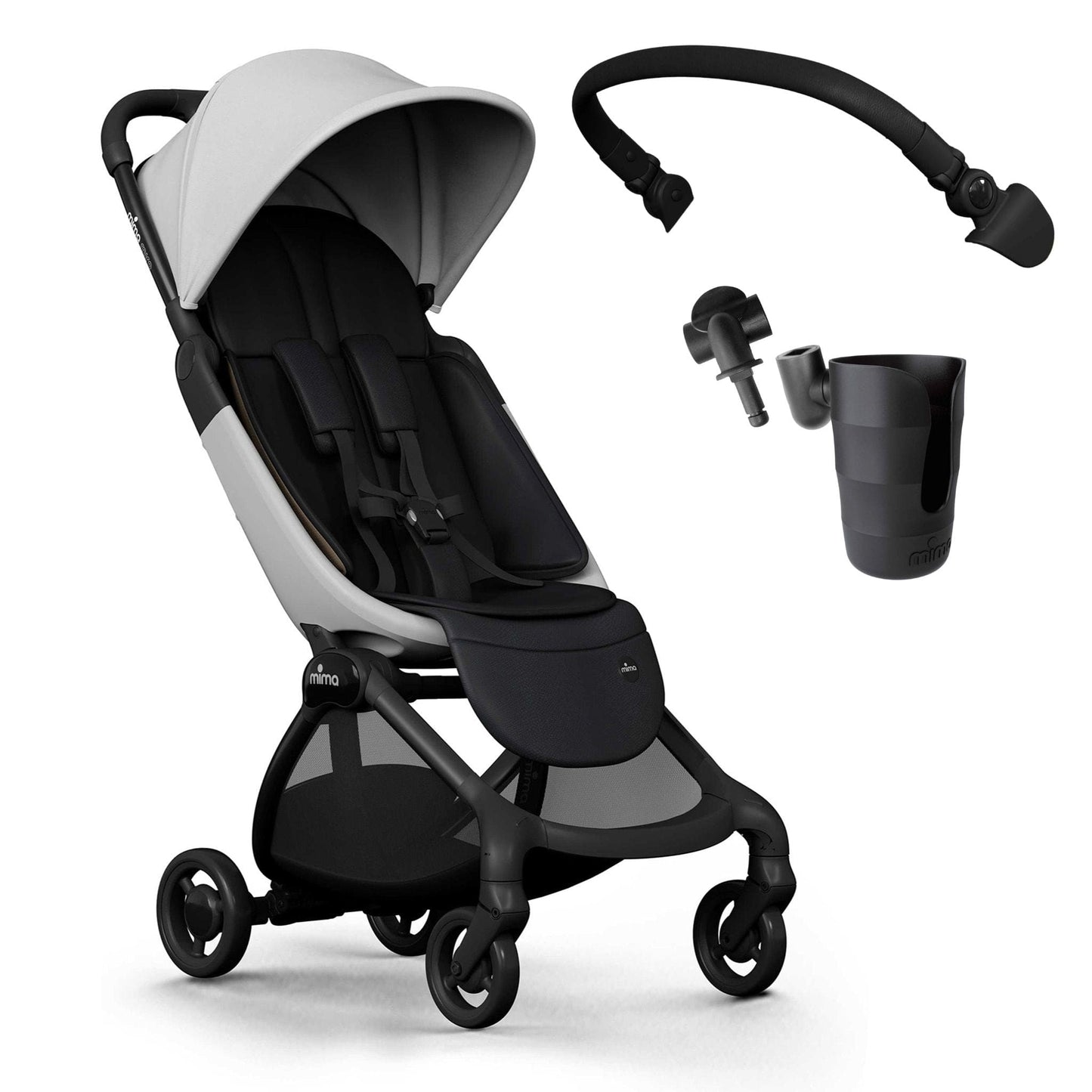 Mima Miro Compact Stroller + Bumper Bar + Cup Holder - White - A702007-B