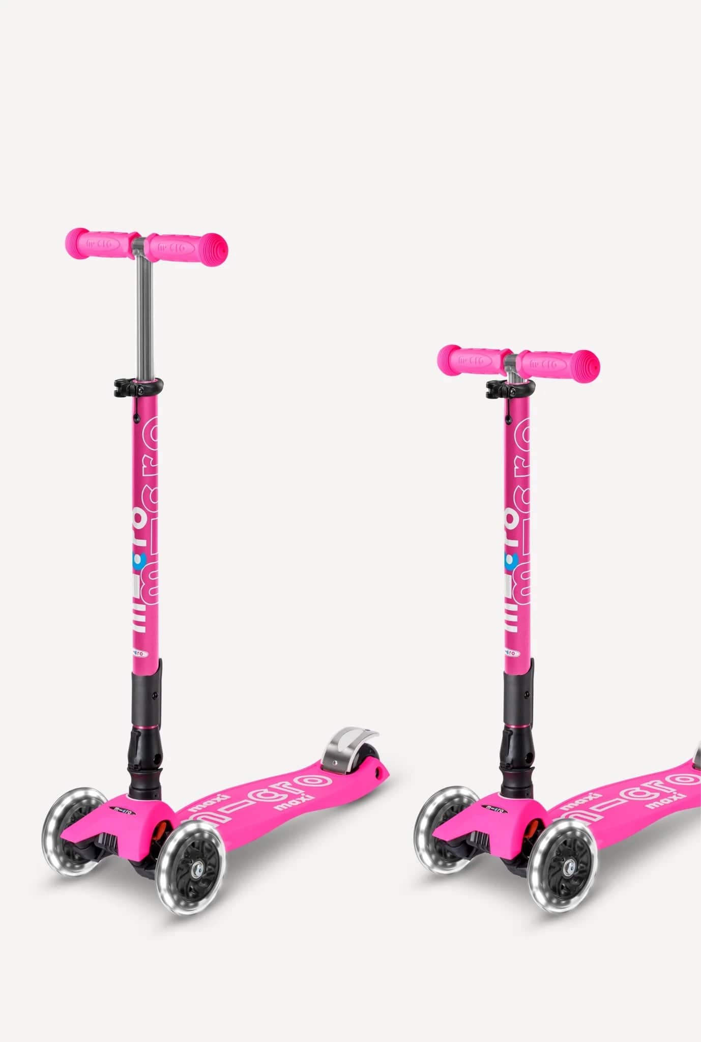 Micro Kickboard Maxi Deluxe Foldable LED Scooter - Shocking Pink - MMD096