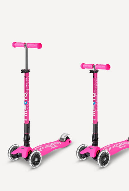 Micro Kickboard Maxi Deluxe Foldable LED Scooter - Shocking Pink - MMD096