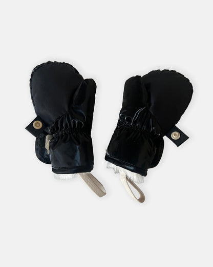 7AM Enfant Mittens Ushuaia - Black Liquid Shine / Arctic White Faux Fur, 6-12M - Image 3