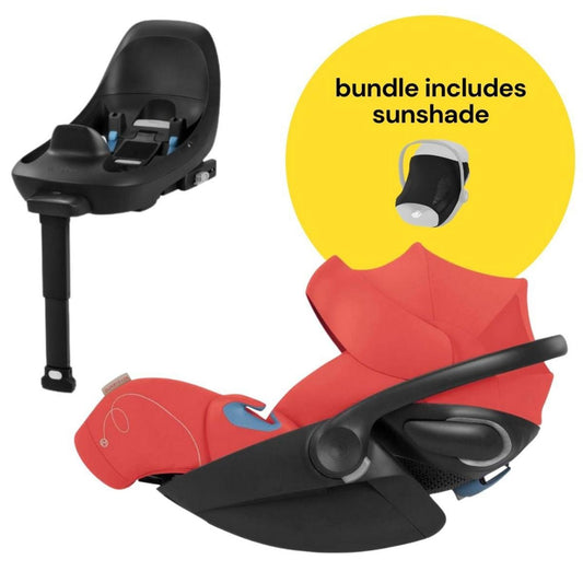 Cybex Cloud G Lux SensorSafe Comfort Extend Reclining Infant Car Seat + Sunshade Bundle - Hibiscus Red - 522001413-518002927