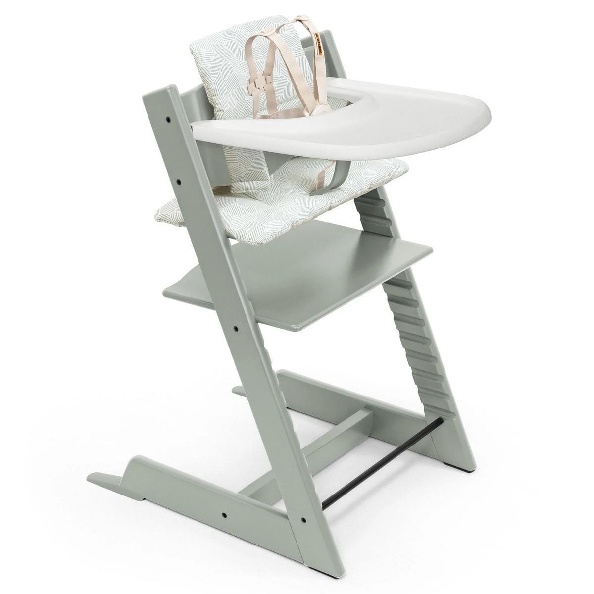 Stokke OPEN BOX Tripp Trapp High Chair2 and Cushion with Stokke OPEN BOX Tray - Glacier Green / Mosaic Green - 688900-OB