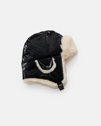 7AM Enfant Chapka Hat Ushuaia - Black Liquid Shine, 1-2T
