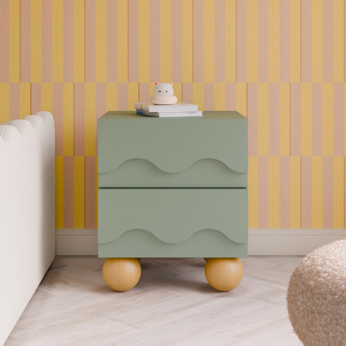 Babyletto Lido Wave Assembled Nightstand - Light Sage/Honey