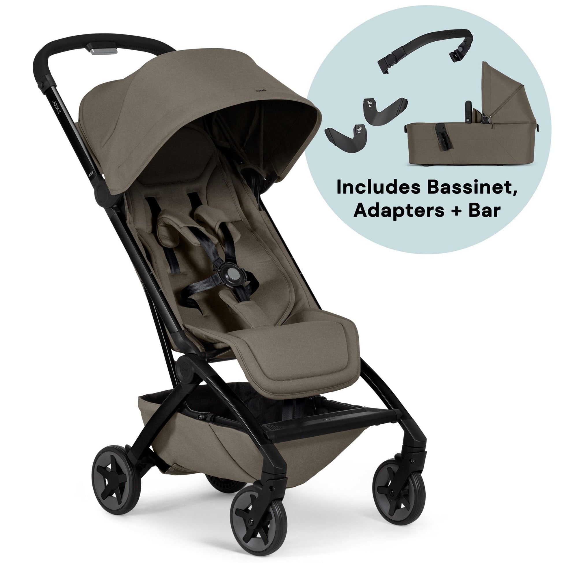 Joolz Aer2 Lightweight Compact Stroller Newborn Bundle - Hazel Brown / Black Carbon - NB-440207-440257