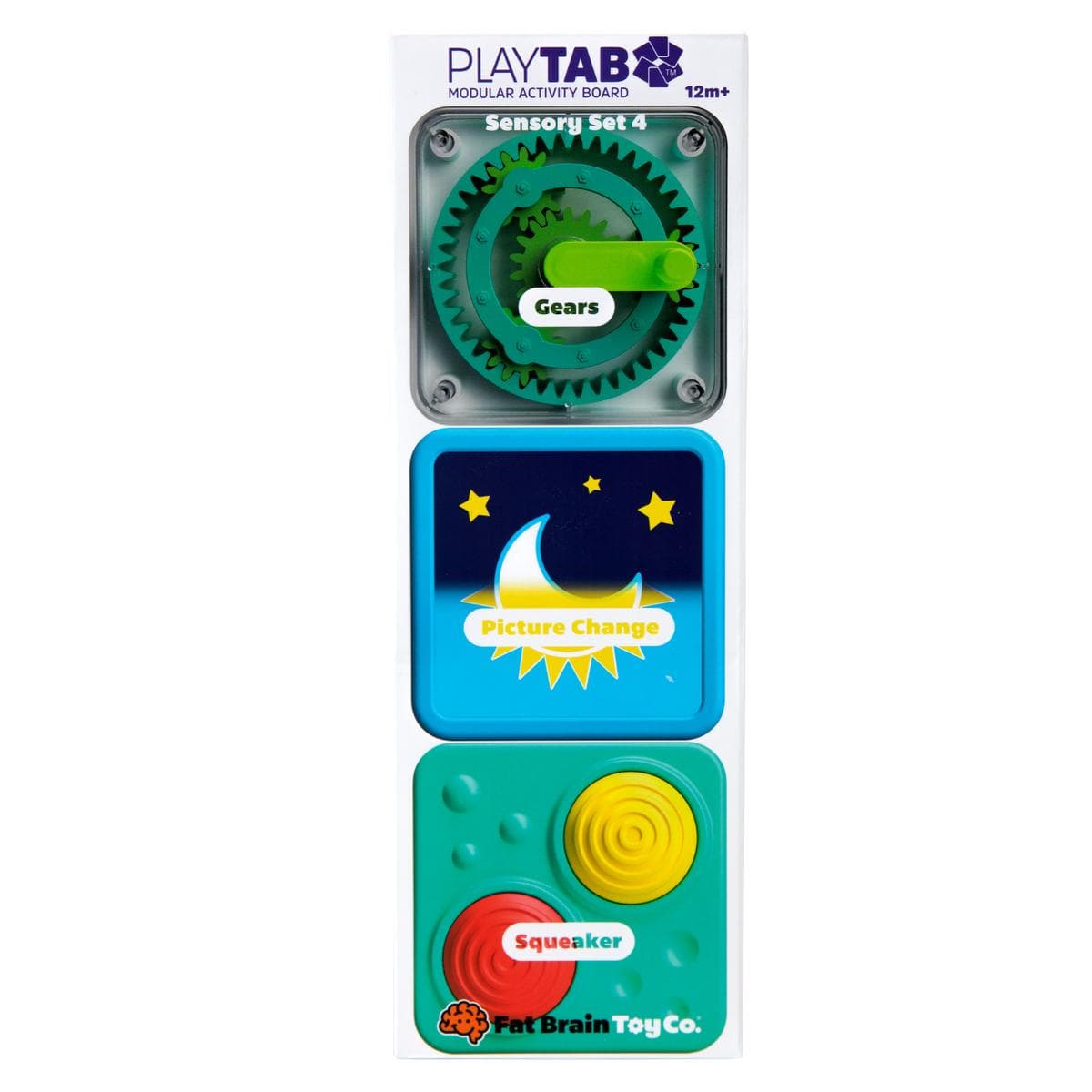 Fat Brain Toys PlayTab Tiles - Gear Works & Squeaky Reveal Sensory Set (Set 4) - FA488-6