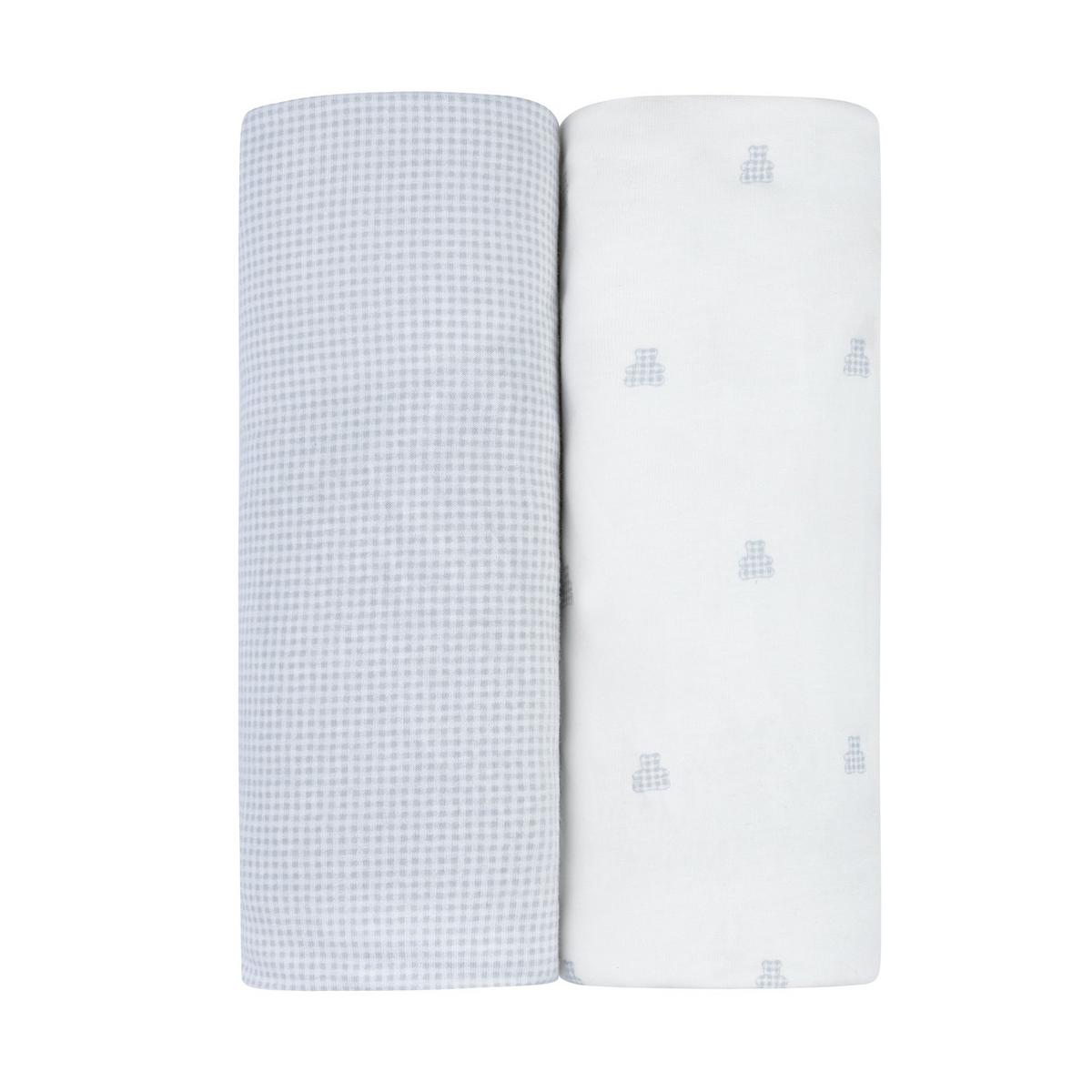 Ely's & Co. 2 Pack Crib Sheets - Gingham Bear Collection - Blue