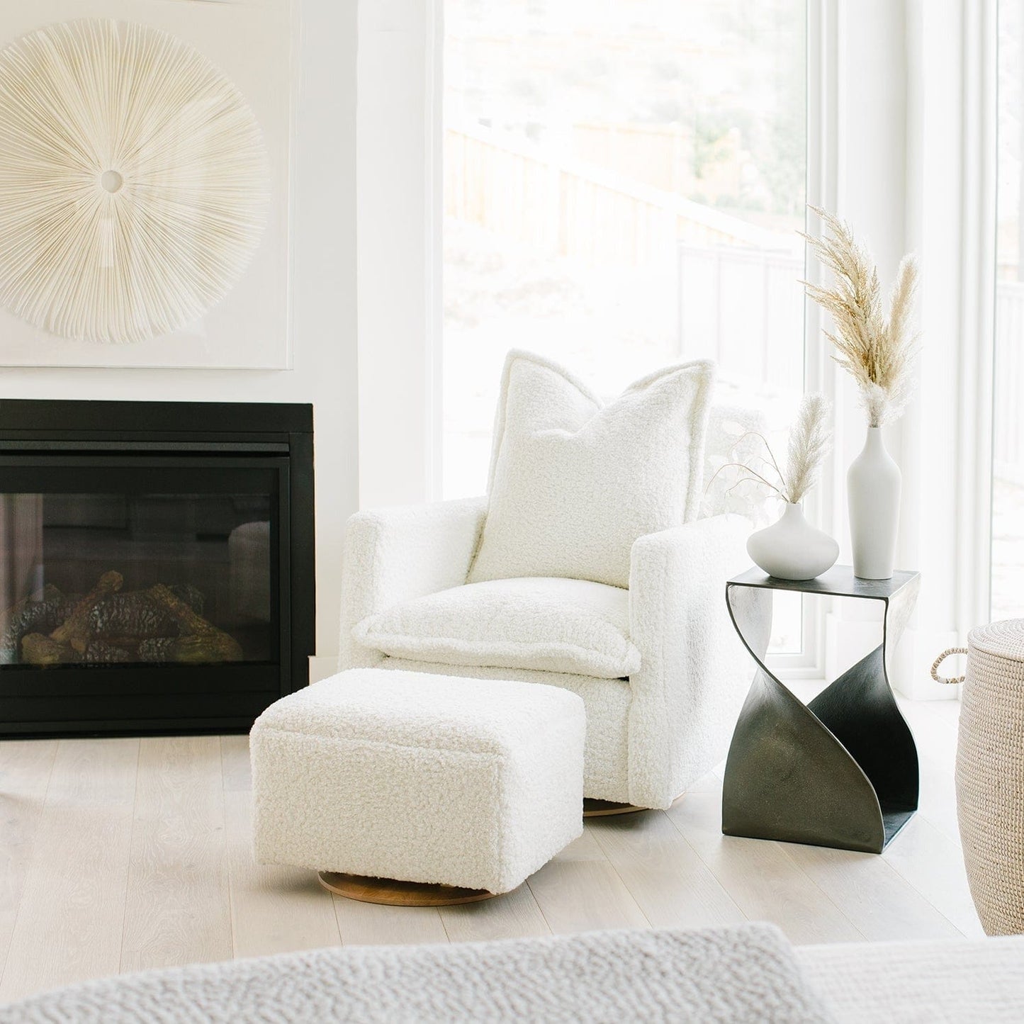 Oilo Small Stationary Rectangle Ottoman With Wood Base -