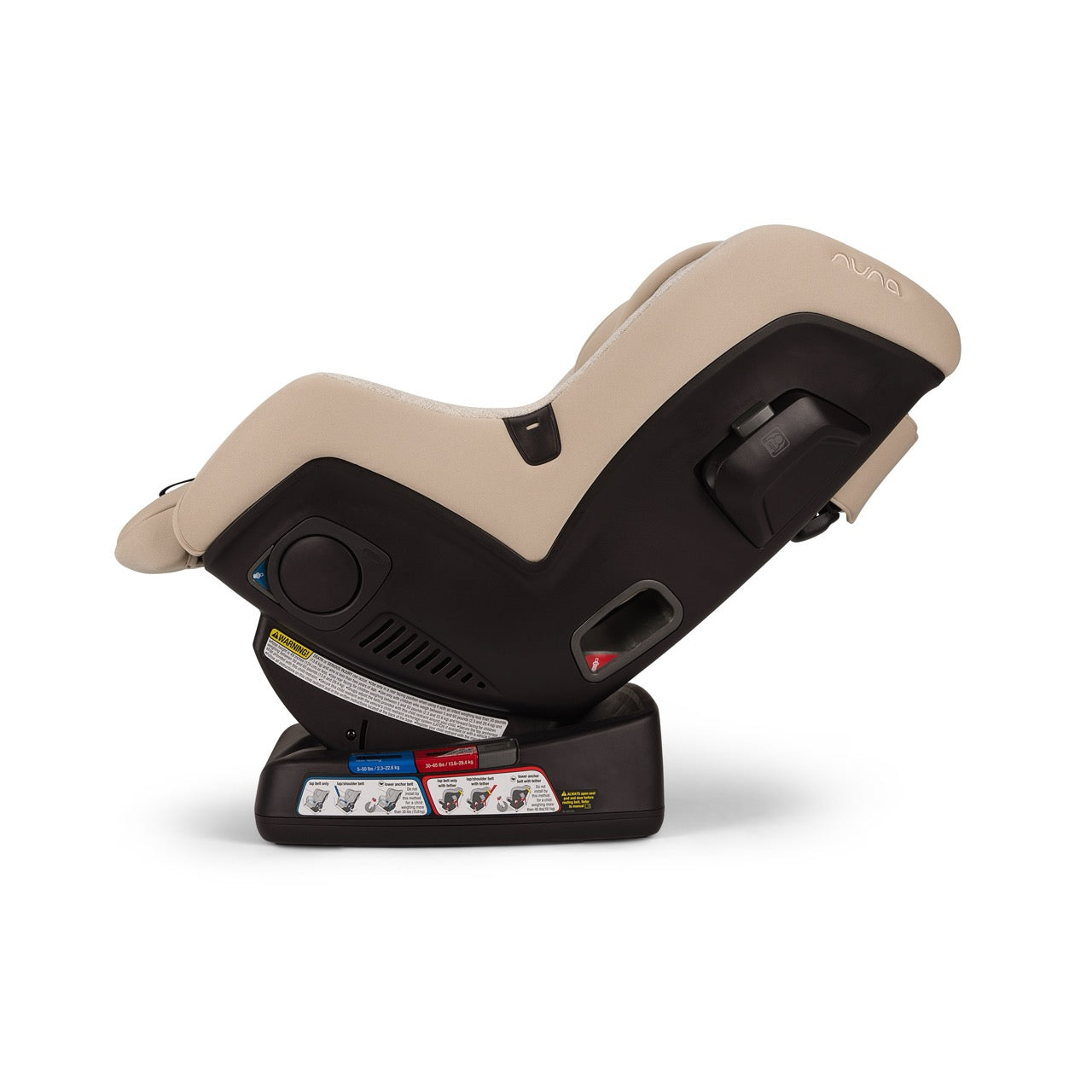 Nuna convertible car seat in beige and black side view