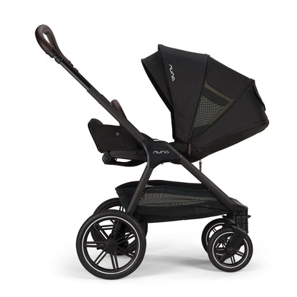Nuna black stroller with canopy and storage basket