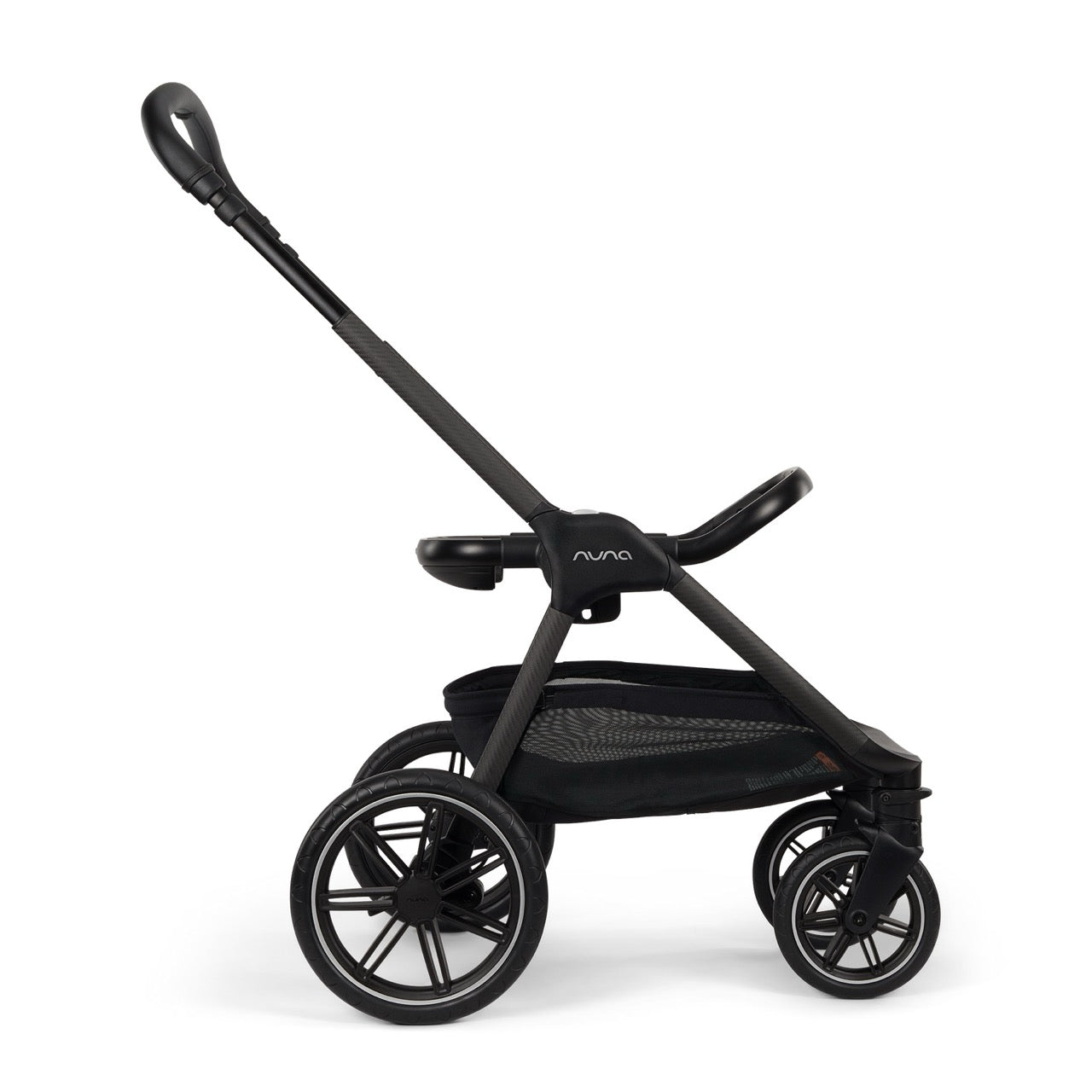 Nuna stroller frame with storage basket and wheels