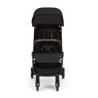 Nuna black stroller with brown leatherette bumper bar