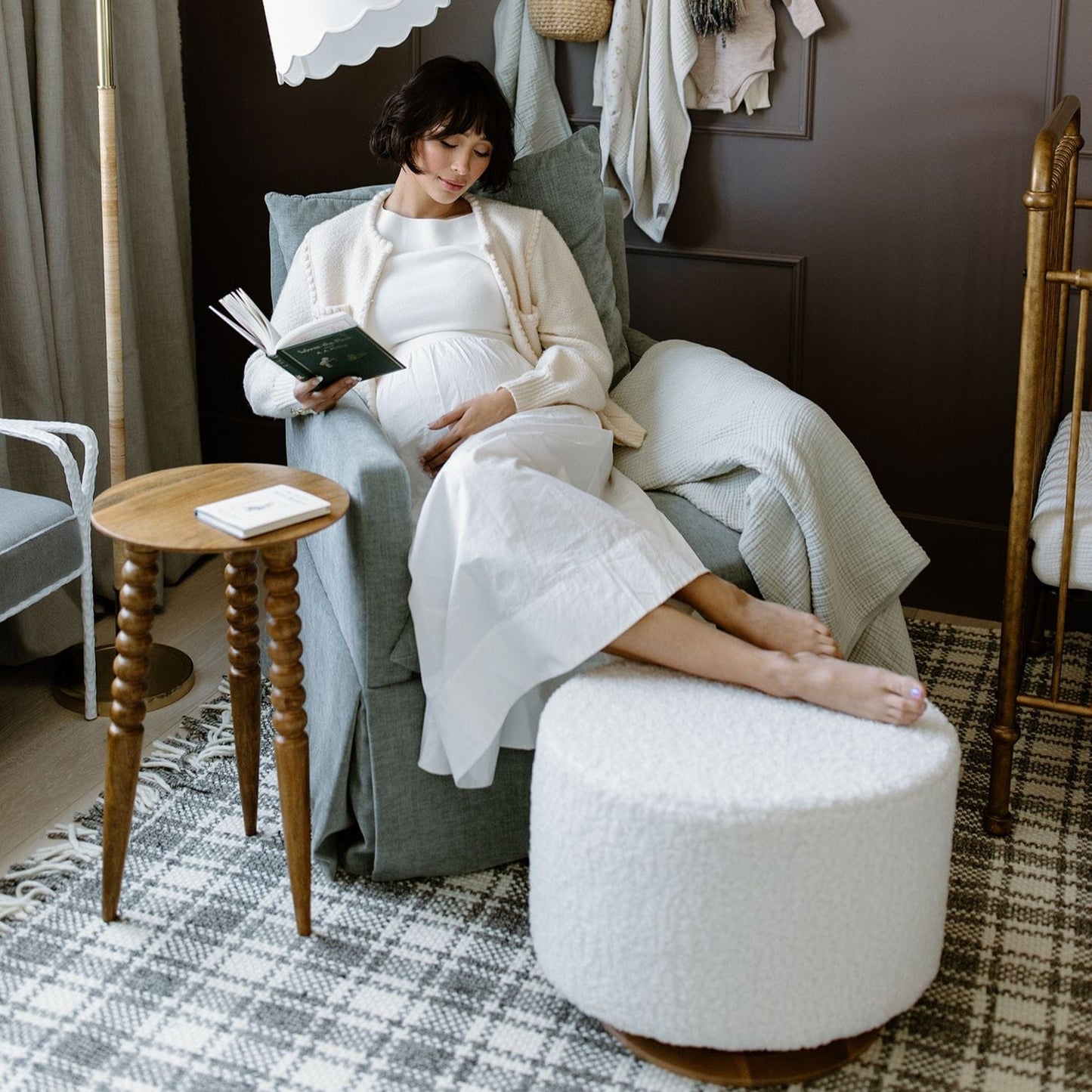 Oilo Small Stationary Oval Ottoman With Wood Base -