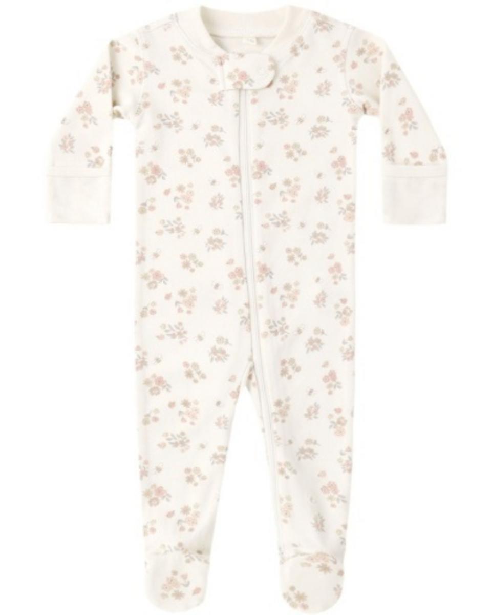 Quincy Mae Zip Long Sleeve Sleeper Footie Garden Floral - Ivory, 0-3M