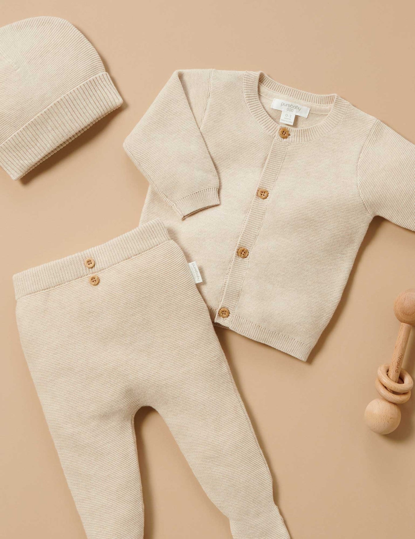 Purebaby Textured Leggings - Wheat Melange, NB - Image 2