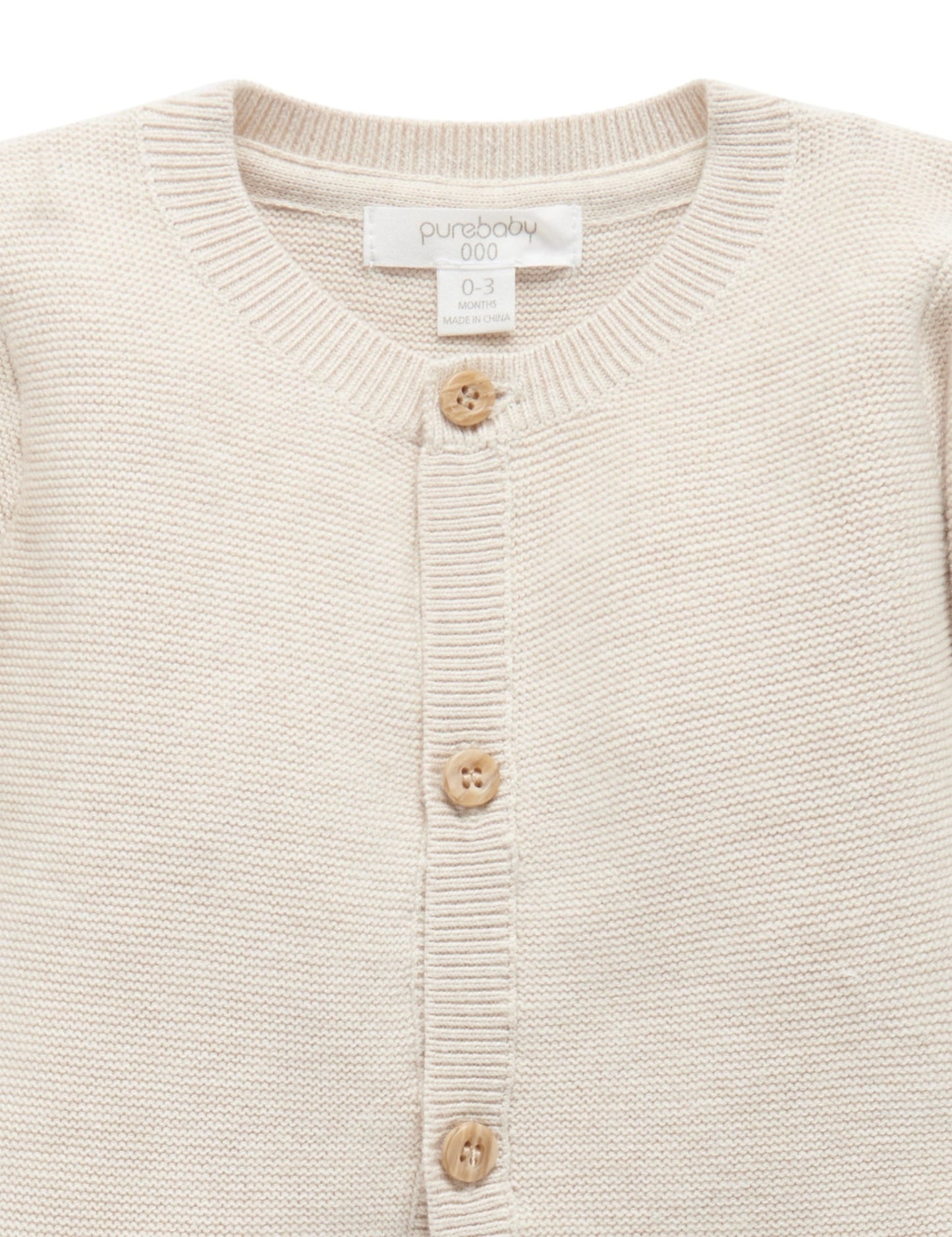 Purebaby Textured Cardigan - Wheat Melange, 3-6M - Image 3