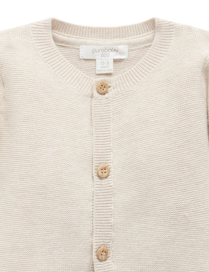 Purebaby Textured Cardigan - Wheat Melange, 3-6M - Image 3