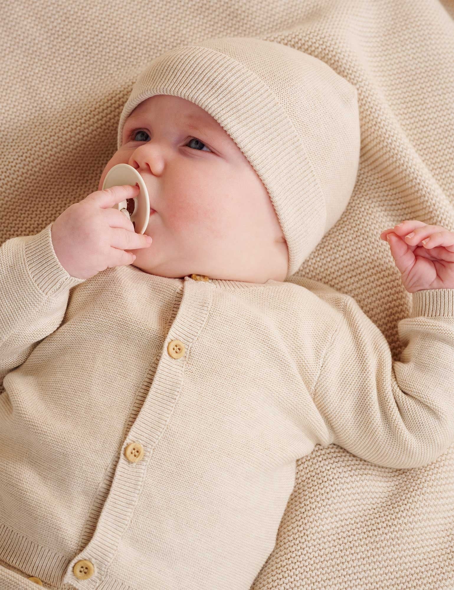 Purebaby Textured Cardigan - Wheat Melange, NB - Image 2