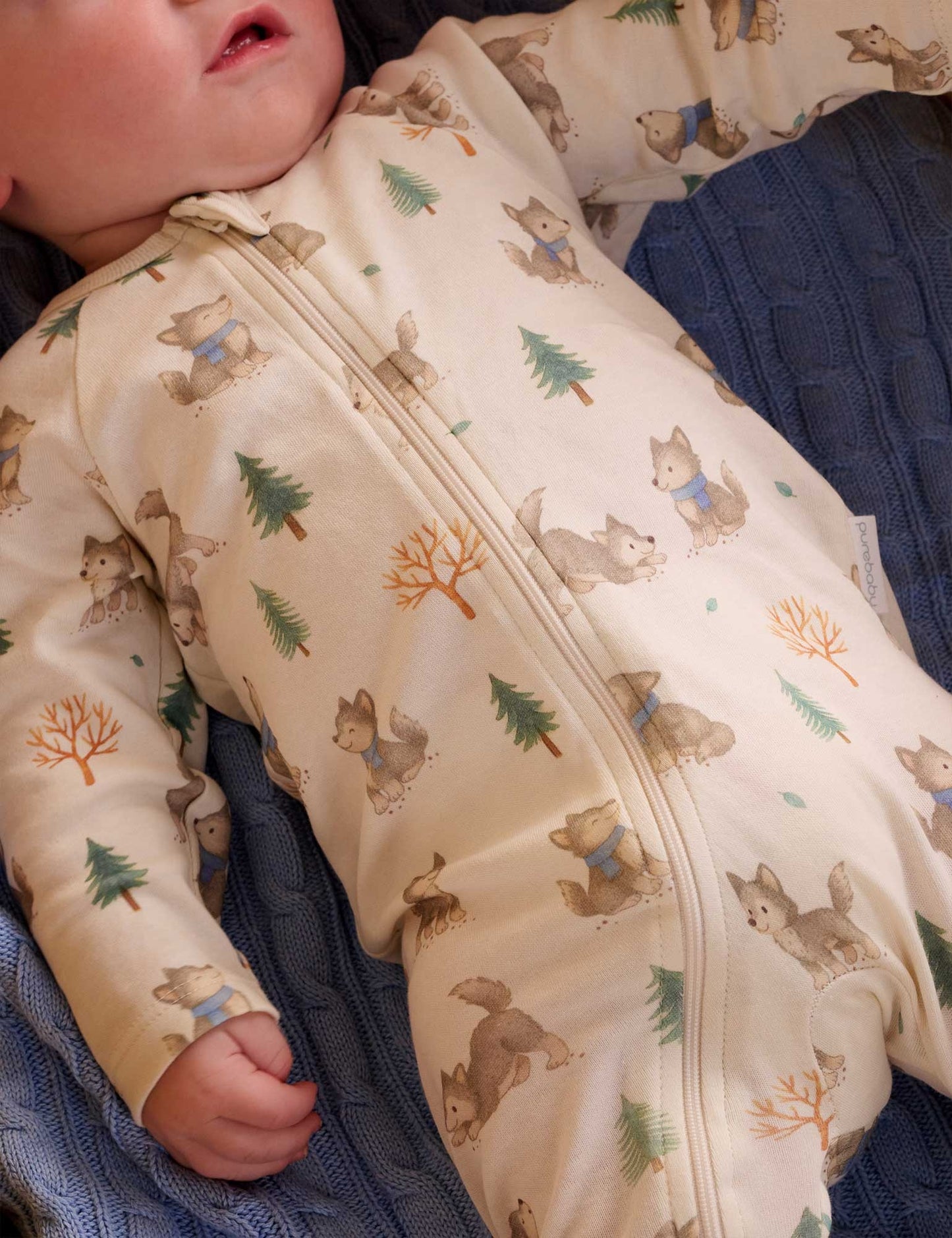 Purebaby 2 Pack Zip Growsuit - Wolf Cub Print, 0-3M - Image 2