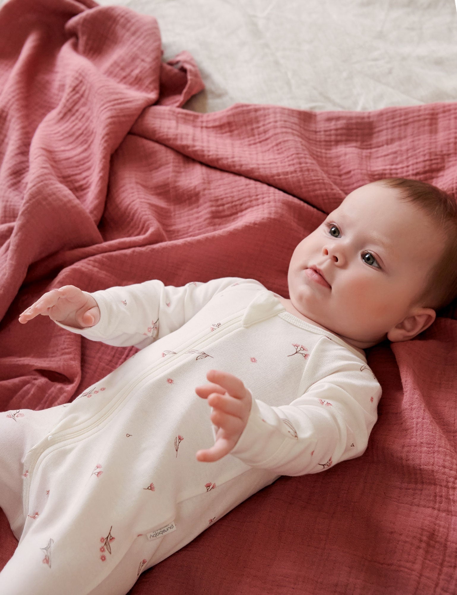 Purebaby 2 Pack Zip Growsuit - Pale Pink Blossom, NB - Image 2